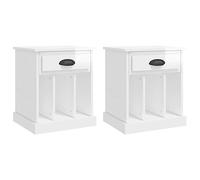 Qnhdfrt Set da 2 Comodini Bianco Lucido 43x36x50 cm per Camera | Mobiletti stabili per camera da letto con cassetto e tre vani a giorno, ideali per ottimizzare lo spazio.