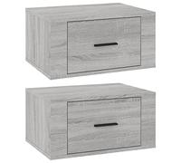 Qnhdfrt Set da 2 Comodini Sospesi da Parete Grigio Sonoma 50x36x25 cm | Scelta salvaspazio per la camera da letto con vani aperti per organizzare libri e accessori sul muro.