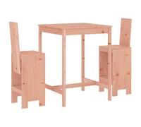 Qnhdfrt Set da 3 pezzi da giardino in legno massiccio Douglas, set tavolo alto per balcone e terrazza, 1 tavolo da bar e 2 sgabelli da bar, legno naturale non trattato per esterni