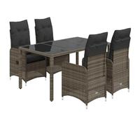 Qnhdfrt Set da 5 pezzi da giardino composto da 4 sedie regolabili e tavolo da giardino con piano in vetro, set di sedute in polyrattan con cuscino imbottito, grigio, per esterni