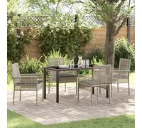 Qnhdfrt Set da 5 pezzi da giardino in polyrattan, grigio chiaro, con cuscino, tavolo rettangolare e 4 sedie per balcone, terrazza, giardino, design moderno, confortevole area salotto per esterni