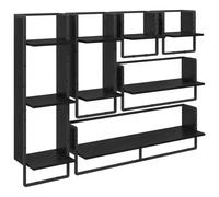 Qnhdfrt Set da 6 Mensole da Parete Fluttuanti Rovere Nero 100x25x30cm | Sei ripiani sospesi rettangolari per decorare soggiorno e studio, ideali per esporre libri o decorazioni.