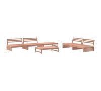 Qnhdfrt Set da 6 pezzi da giardino in legno massiccio Douglas, divano da giardino modulare con 4 parti centrali e 2 sgabelli o tavolini da caffè, set robusto per terrazza e balcone