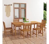 Qnhdfrt Set da 7 pezzi in legno di teak massiccio, tavolo e 6 sedie, 200 x 100 cm, per giardino, terrazza, balcone e interni
