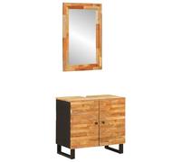 Qnhdfrt Set da bagno 2 pezzi in legno massello di mango con lavabo e specchio, 62 x 33 x 68 cm, moderno set di mobili da bagno per piccoli bagni WC ospiti