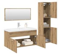 Qnhdfrt Set da bagno in quercia Artisan, 4 pezzi, 90 x 38,5 x 46 cm, in legno, con troppopieno, montaggio a parete, con spazio per il bagno e gli ospiti
