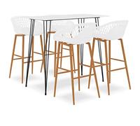 Qnhdfrt Set da bar bianco da 5 pezzi con tavolo da bar 120 x 60 x 105 cm e 4 sgabelli da bar con schienale ergonomico, design moderno per cucina, sala da pranzo, bar e bistrot, MDF e metallo