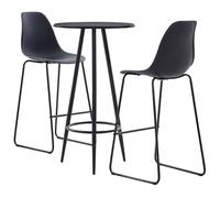 Qnhdfrt Set da bar da 3 pezzi, nero, con tavolo rotondo Ø 60 cm e 2 sgabelli da bar con schienale, moderno tavolo da bistrot per cucina, sala da pranzo e bar, struttura in acciaio e MDF