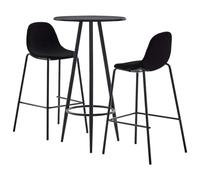 Qnhdfrt Set da bar da 3 pezzi, nero, moderno set da bar con 1 tavolo da bar rotondo Ø 60 cm e 2 sgabelli da bar in tessuto, tavolo stabile con sgabelli ergonomici per cucina, pub e bistrot