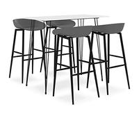 Qnhdfrt Set da bar da 5 pezzi, con tavolo da bar 120 x 60 x 105 cm e 4 sgabelli da bar, grigio, moderno set di tavolo bianco in MDF e metallo, per cucina, sala da pranzo, bistrot e ristorante