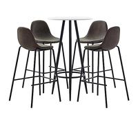 Qnhdfrt Set da bar da 5 pezzi con tavolo rotondo e 4 sgabelli da bar, grigio scuro, moderno set da bar per cucina, sala da pranzo, bistrot e bar, tavolo bianco, struttura in acciaio MDF, 60 x 107,5 cm