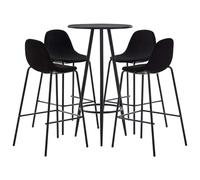 Qnhdfrt Set da bar da 5 pezzi, nero, con tavolo da bar rotondo da 60 x 107,5 cm e 4 sgabelli da bar in tessuto, set moderno per cucina, bar, sala da pranzo, pub e bistrot, struttura in metallo stabile