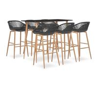 Qnhdfrt Set da bar da 7 pezzi con 1 tavolo da bar e 6 sgabelli da bar, design moderno in nero e grigio, gambe in metallo effetto legno, tavolo alto 120 x 60 x 105 cm, per cucina, bar e ristorante