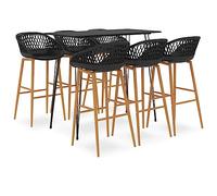 Qnhdfrt Set da bar da 7 pezzi, nero, moderno tavolo da bar 120 x 60 x 105 cm con 6 sgabelli da bar, set con sgabelli ergonomici da bancone effetto rete, per cucina, sala da pranzo, giardino e bistrot