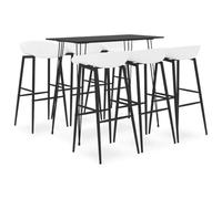 Qnhdfrt Set da bar moderno da 7 pezzi, con tavolo da bar nero da 120 cm e 6 sgabelli da bar bianchi, set da pranzo per cucina, giardino e bistrot, tavolo in MDF e metallo, set bancone con schienale