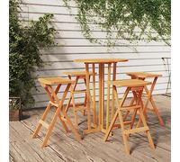 Qnhdfrt Set da bar pieghevole in legno di teak con 4 sgabelli e tavolo per giardino, balcone, terrazza, salvaspazio e resistente alle intemperie