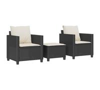 Qnhdfrt Set da bistrò in polyrattan, 3 pezzi, per giardino, balcone e terrazza, con 2 sedie da giardino, 1 sgabello multifunzione e comodi cuscini per seduta e schienale, colore nero