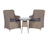 Qnhdfrt Set da bistrò in polyrattan marrone e antracite, diametro 50 cm, con 2 poltrone imbottite, resistente alle intemperie, per balconi, terrazze e giardini