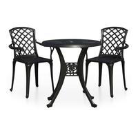 Qnhdfrt Set da Bistrot 3 pz da Giardino in Alluminio Pressofuso Nero | Mobile da esterno in metallo resistente per balcone, terrazzo e patio, dotato di foro per ombrellone al centro del tavolo.
