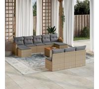 Qnhdfrt Set da divano da giardino, 11 cucchiaini con cuscino, in rattan e legno di acacia, per terrazza, balcone, giardino