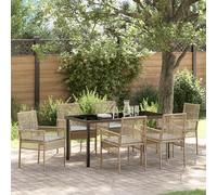 Qnhdfrt Set da giardino 7 pezzi in polyrattan beige con cuscino rimovibile - Mobili moderni per esterni per terrazze, balconi, giardini, robusto telaio in acciaio 150 kg di capacità di carico