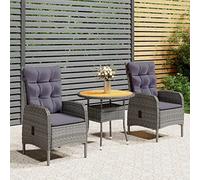 Qnhdfrt Set da giardino Bistro 3 TLG Poly Rattan Grigio con Cuscino e Molla a Gas Lounge Mobili per Terrazza Balcone
