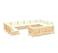 Qnhdfrt Set da giardino da 13 pezzi, in legno di pino massiccio, modulare per terrazza e giardino, con comodi cuscini, 13 sedute e 17 cuscini per lo schienale, bianco crema