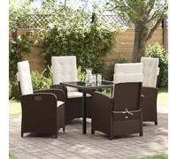 Qnhdfrt Set da giardino da 5 pezzi con cuscino: 4 sedie da giardino regolabili e tavolo in rattan sintetico marrone, resistente ai raggi UV, con comodo cuscino per giardino, terrazza, balcone