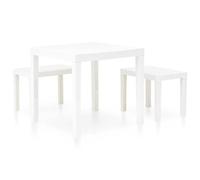 Qnhdfrt Set da Giardino in Plastica 3 Pezzi Tavolo e 2 Panche Bianco | Mobile da esterno resistente per terrazzo e balcone, pronto all'uso senza montaggio per cene all'aperto.