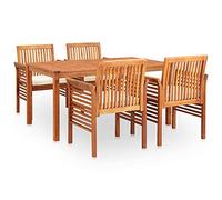 Qnhdfrt Set da pranzo da 5 pezzi in legno massello di acacia con imbottiture, resistente alle intemperie, per giardino, balcone e terrazza, 150 x 90 cm, marrone