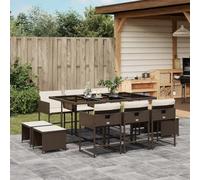 Qnhdfrt Set da pranzo da giardino, 11 cucchiaini, in rattan sintetico, con funzione pieghevole, marrone, 6 sedie, 4 sgabelli, per giardino, terrazza, balcone
