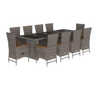 Qnhdfrt Set da Pranzo da Giardino 11 Pezzi in Rattan PE Grigio | Ideale per giardino e patio, questo set include 10 sedie reclinabili regolabili e un grande tavolo in vetro temperato.