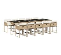 Qnhdfrt Set da Pranzo da Giardino 11 Pz in Polyrattan Beige e Vetro | Design salvaspazio a cubo con sedie ripiegabili sotto il tavolo, ideale per pranzi all'aperto in giardino o sul patio.