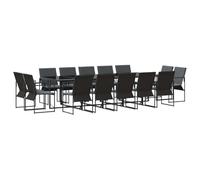 Qnhdfrt Set da Pranzo da Giardino 15 Pezzi in Acciaio e Vetro Nero | Arredo per terrazza e patio composto da un grande tavolo rettangolare con piano in vetro temperato e quattordici sedie.