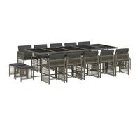 Qnhdfrt Set da Pranzo da Giardino 15 Pz in Polyrattan Grigio | Design salvaspazio a cubo con sedie pieghevoli e piano in vetro temperato, ideale per cene sul terrazzo o patio.