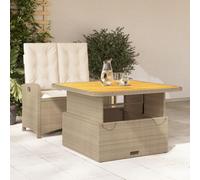 Qnhdfrt Set da pranzo da giardino, 2 cucchiai, con cuscino, beige, in polietilene, rattan e tavolo regolabile in altezza, per terrazza, giardino, balcone