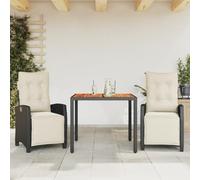 Qnhdfrt Set da pranzo da giardino, 3 cucchiai, in rattan sintetico, con cuscino, in legno di acacia, 90 x 90 cm, regolabile, per terrazza, balcone e giardino