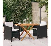 Qnhdfrt Set da pranzo da giardino, 3 cucchiai, tavolo in legno di acacia e 2 sedie con cuscino, per balcone, giardino, terrazza