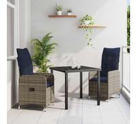 Qnhdfrt Set da pranzo da giardino, 3 pezzi, grigio, in rattan sintetico, resistente alle intemperie, moderno, con 6 sedie a sdraio e tavolo, salvaspazio, per balcone, terrazza, giardino, mobili da