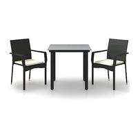 Qnhdfrt Set da Pranzo da Giardino 3 pz in Polyrattan Nero con Cuscini | Ideale per balconcino o terrazzo, include due sedie ergonomiche con cuscino e un pratico tavolo in vetro temperato.