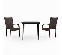 Qnhdfrt Set da Pranzo da Giardino 3 pz in Rattan PE e Vetro, Marrone | Ideale per balcone e patio, include tavolo quadrato 80x80 cm con piano in vetro e due sedie confortevoli con braccioli.