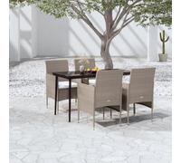 Qnhdfrt Set da pranzo da giardino, 4 sedie con cuscino e tavolo, in rattan sintetico, acciaio verniciato a polvere, vetro, 140 x 70 x 74 cm, beige, nero, set di mobili per esterni, per terrazze