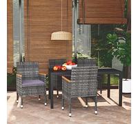 Qnhdfrt Set da pranzo da giardino, 4 sedie con cuscino, grigio, in polietilene, 150 x 90 cm, per terrazze, balconi e giardini
