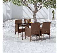 Qnhdfrt Set da pranzo da giardino, 4 sedie con cuscino, in rattan e vetro, 140 x 70 cm, marrone, nero, per terrazza, balcone, giardino