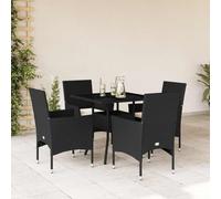 Qnhdfrt Set da pranzo da giardino, 5 cucchiai, in rattan sintetico, con tavolo e sedie in vetro, per giardino, terrazza, balcone