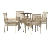 Qnhdfrt Set da Pranzo da Giardino 5 Pezzi Beige in Polyrattan con Vetro | Mobili da esterno moderni con tavolo in vetro temperato e due sedie confortevoli per balcone, terrazzo e patio.