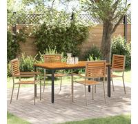 Qnhdfrt Set da pranzo da giardino, 5 pezzi, beige, polyrattan, rettangolare, per esterni, con sedie impilabili, per balcone, terrazza e giardino