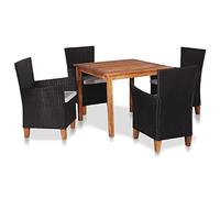 Qnhdfrt Set da pranzo da giardino, 5 pezzi, in legno di acacia e rattan sintetico, nero, marrone, con imbottiture, per esterni, per giardino, balcone, terrazza