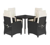 Qnhdfrt Set da pranzo da giardino, 5 pezzi, in polyrattan, per giardino e terrazza, include tavolo da giardino con piano in vetro, 2 sedie da giardino regolabili, 2 sedie con poggiapiedi e cuscino per