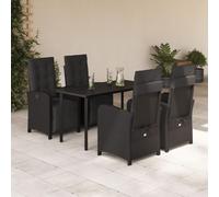 Qnhdfrt Set da pranzo da giardino, 5 pezzi, in rattan sintetico, con cuscino e tavolo in vetro, regolabile, per balcone, giardino, terrazza
